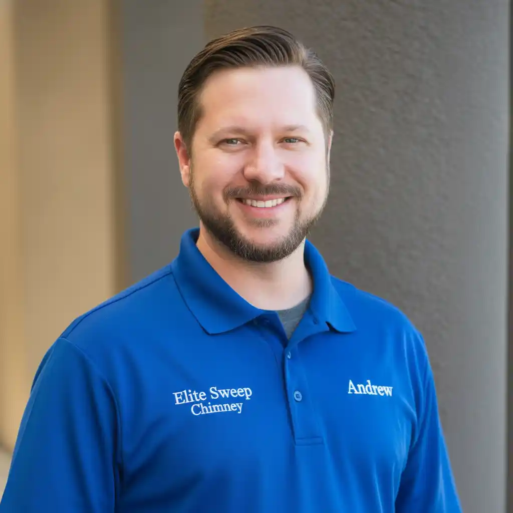 Andrew Rivera, owner of Elite Sweep Chimney, wearing company branded uniform