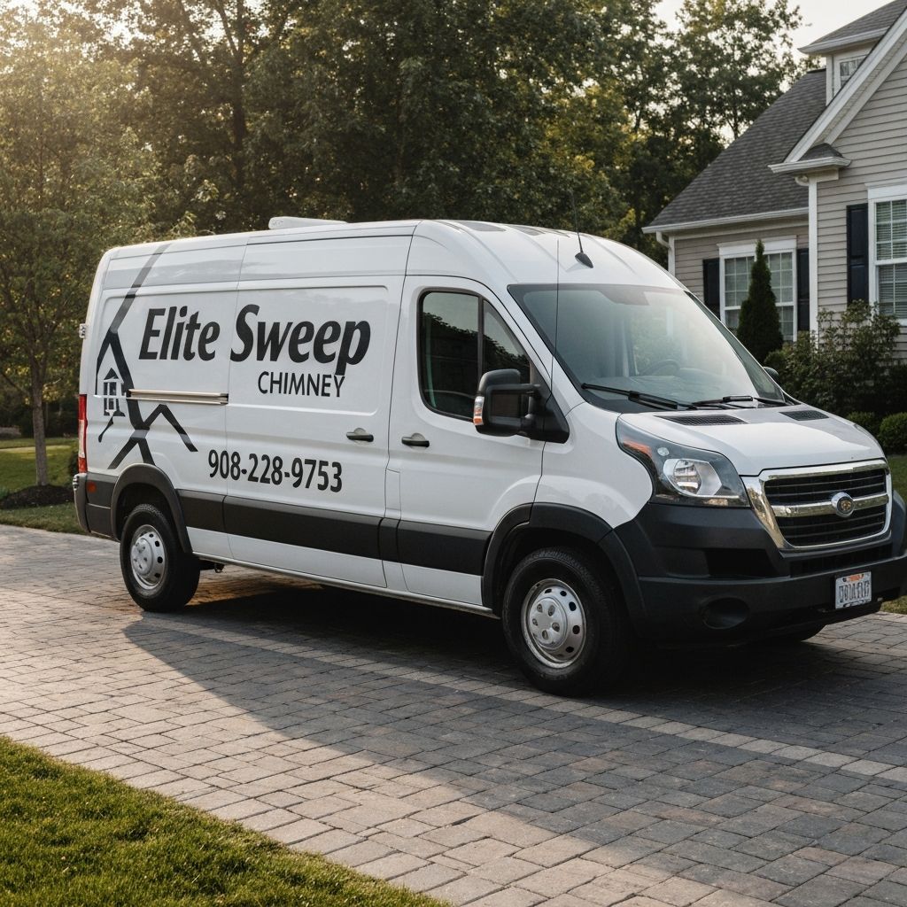 Elite Sweep Chimney service van serving West Caldwell, NJ with phone number 908-228-9753
